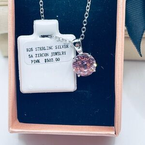 Sterling Silver Pink Zircon Solitaire Pendant Necklace